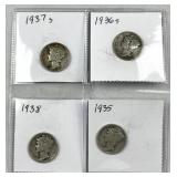(4) 1930s Mercury Silver Dimes, US 90%