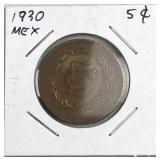 1930 Mexico 5 Centavos Coin, XF-AU