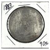 1883 Spain Silver 5 Pesetas Coin (Lg. Coin)