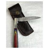 Damascus Steel Folding Blade Knife w/ Sheath