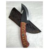 Handmade Steel Fixed Blade Gut Hook Knife w Sheath