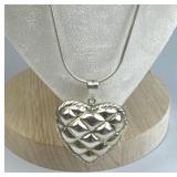 925 Silver Puffy Quilted Heart Pendant Necklace
