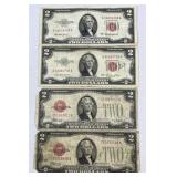 (4) US $2 Red Seal Bills