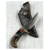 Damascus Steel Fixed Blade Knife w/ Sheath