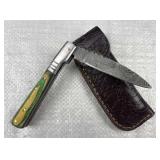 Damascus Steel Folding Blade Knife w/ Sheath