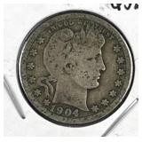 1904 Barber Silver Quarter, US 90%