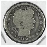 1893 Barber Silver Quarter, US 90%
