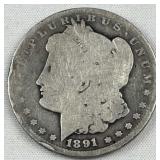 1891-O Morgan Silver Dollar, US $1 Coin, 90%