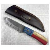 Damascus Steel TX Fixed Blade Knife w/ Sheath
