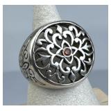 925 Silver Cutout Filigree Dome Garnet Ring