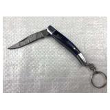 Damascus Steel Folding Blade Keychain Knife