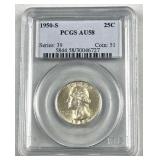 1950-S Silver Washington Quarter, PCGS AU58