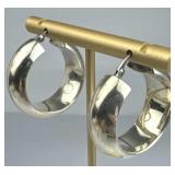 925 Silver Wide Puffy Click Top Hoop Earrings
