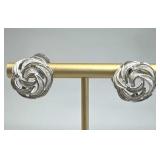 925 Silver Vintage Textured Swirl Clip Back Earrin