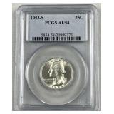 1953-S Silver Washington Quarter, PCGS AU58