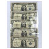 (5) 1935G US $1 Blue Seal Silver Certificates