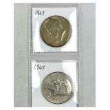 1965 & 1967 JFK 40% Silver Half Dollar Coins