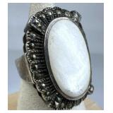 925 Silver Lg Oval Mother of Pearl Marcasite Ring