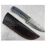 Damascus Steel Fixed Blade Knife w/ Sheath