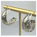 925 Silver Vtg Scroll Openwork J-Hoop Post Earring