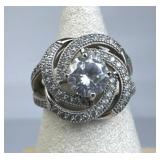 925 Silver Swirling Design Zirconia Ring