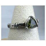 925 Silver Silpada Trillion Cut Green CZ Etched R.