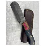 Damascus Steel Fixed Bull Cutter Knife w/ Sheath