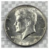 1964-D JFK 90% Silver Half Dollar, US 50c Coin