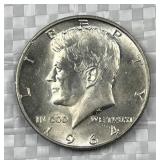 1964-D JFK 90% Silver Half Dollar, US 50c Coin