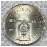 1980 Silver Mexico Onza Coin, Nice Luster