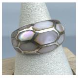 925 Silver Mother of Pearl Honeycomb Inlay Ring