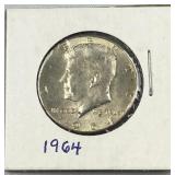 1964 JFK 90% Silver Half Dollar, US 50c Coin