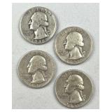 (4) 1932-64 Washington Silver Quarters, US 90%