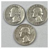 (3) 1932-64 Washington Silver Quarters, US 90%