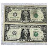 (2) 2013 US $1 Star Notes