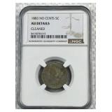 1883-No Cents Liberty V Nickel, NGC AU-Details