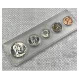 1959 Silver US Unc. Coin Set, 90% Half, 25c, 10c
