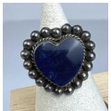925 Silver Mexico Lapis Lazuli Heart Shaped Ring