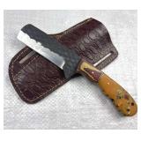 Handmade Steel Fixed Bull Cutter Knife w/ Sheath