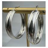 925 Silver Outer Ribbed Click Top Medium Hoop Earr