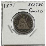 1877 Seated Liberty Silver Quarter, US 25c