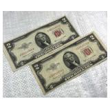 (2) 1953B US $2 Red Seal Bank Notes, Quality
