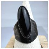 925 Silver Mexico Vintage Large Oval Black Tourmal