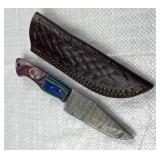 Damascus Steel Fixed Blade Knife w/ Sheath
