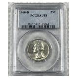 1960-D Silver Washington Quarter, PCGS AU58