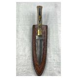 Damascus Steel Fixed Stilletto Knife w/ Sheath