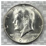 1964-D JFK 90% Silver Half Dollar, US 50c Coin