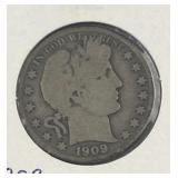 1909 Barber Silver Half Dollar, US 90%