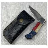 Damascus Steel TX Folding Blade Knife w/ Sheath