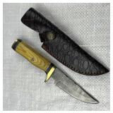 Damascus Steel Fixed Blade Knife w/ Sheath